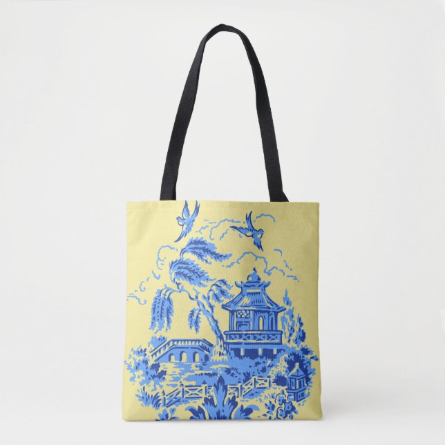 Bolsa Tote Blue Willow China sobre o Saco Amarelo da Manteiga (Frente)