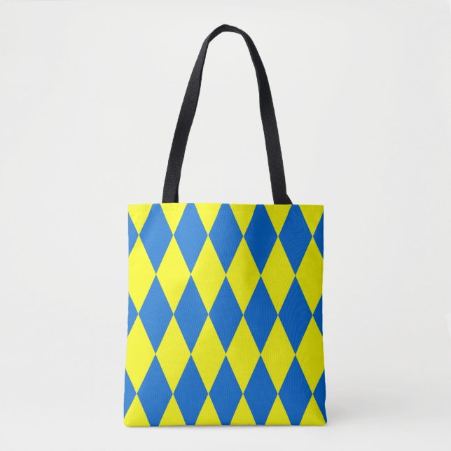 Bolsa Tote Blue Yellow Harlequin Checkered Design  (Frente)
