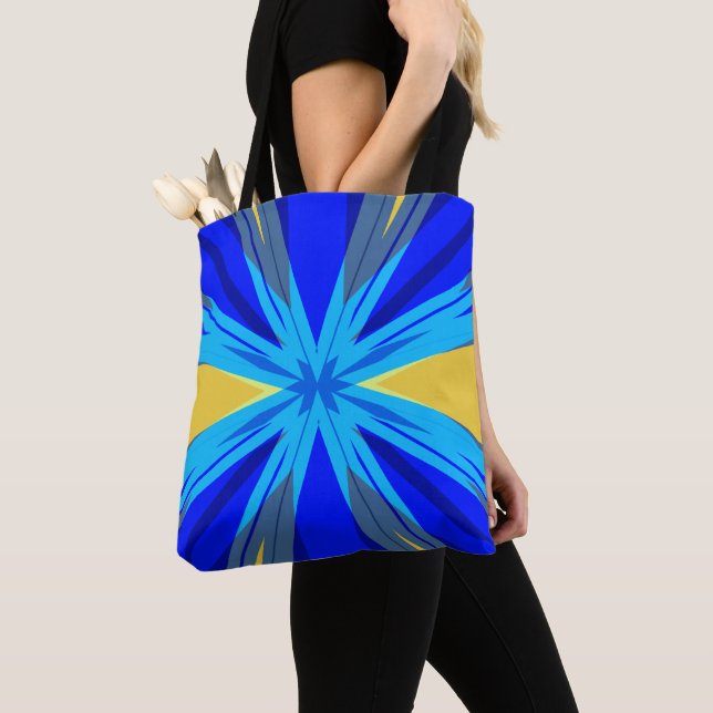 Bolsa Tote Blue Yellow Winter Christmas Xmas Star Starburst (Close Up)