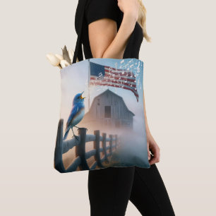 Bolsa Tote Bluebird Cantando Em Mist Com Bandeira Americana