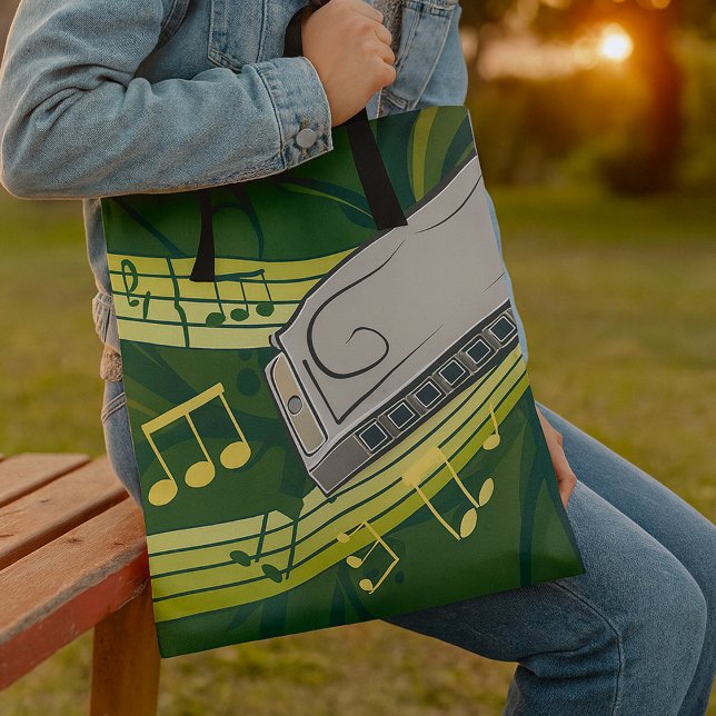 Bolsa Tote Blues de Harmônica e Música Folk (Criador carregado)