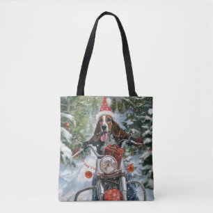 Bolsa Tote Bluetick Coonhound Dirigindo motocicleta Natal