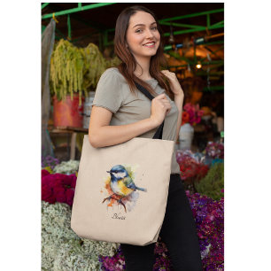 Bolsa Tote Bluetit bonito em uma ramificação, personalizado