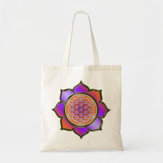 Bolsa Tote Blume des Lebens Lotus - laranja violeta (Frente)
