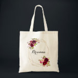Bolsa Tote Blush Dourado Geométrico Brurgundy Bridesmaid<br><div class="desc">Esta bolsa de tote de cabra de cabra rusticada de ouro geométrico é o presente perfeito para apresentar suas damas de honra e madrinha de casamento para um casamento simples. O design apresenta flores cor-de-água,  cor-de-rosa,  esbranquiçadas,  vermelhas,  arrojadas e bordo,  com folhagem verde,  enfeitando uma moldura geométrica dourada.</div>