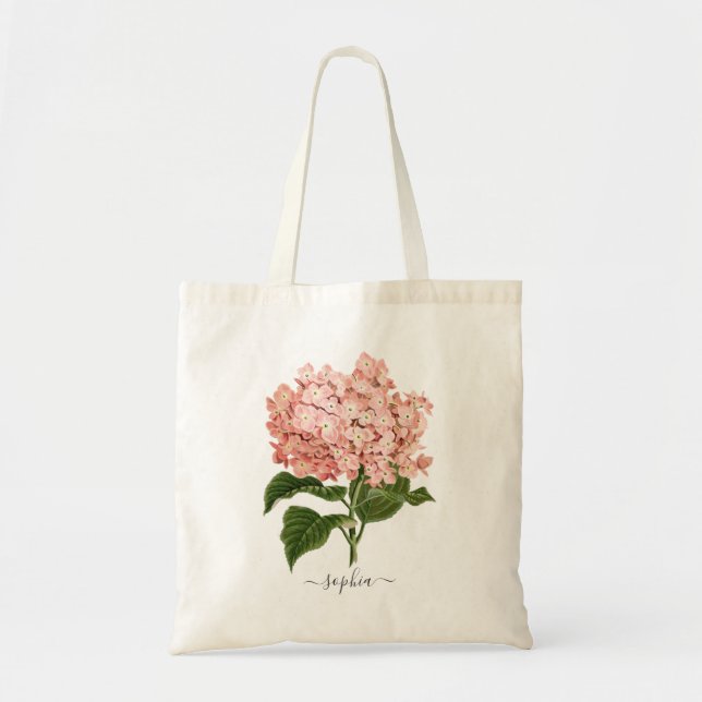 Bolsa Tote Blush Floral Hydrangea Botânica Personalizada (Frente)