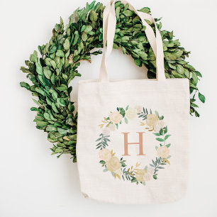 Bolsa Tote Blush Floral Watercolor Wreath Bridesmaid Inicial