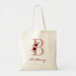 Bolsa Tote Blush Pink Burgundy Letter B Floral<br><div class="desc">This beautiful watercolor floral tote with multi-hued blush and burgundy peonies, roses, orchids, and wildflowers, wispy, green foliage and the letter B, the name in a modern yet classic font would be perfect for carrying office work, groceries, gym clothes, anything at all, to and from home. It comes in 5...</div>