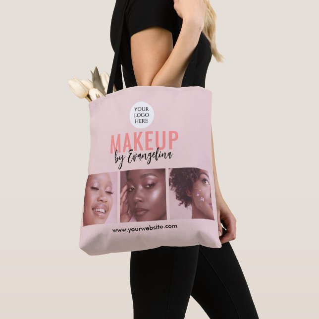 Bolsa Tote Blush Pink Script 3 Maquiagem com Foto (Close Up)