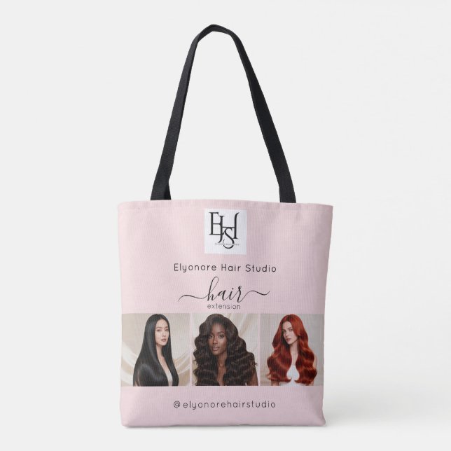 Bolsa Tote Blush Pink Script 3 Photo Logo QR Hair Extensions (Verso)