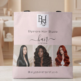 Bolsa Tote Blush Pink Script 3 Photo Logo QR Hair Extensions
