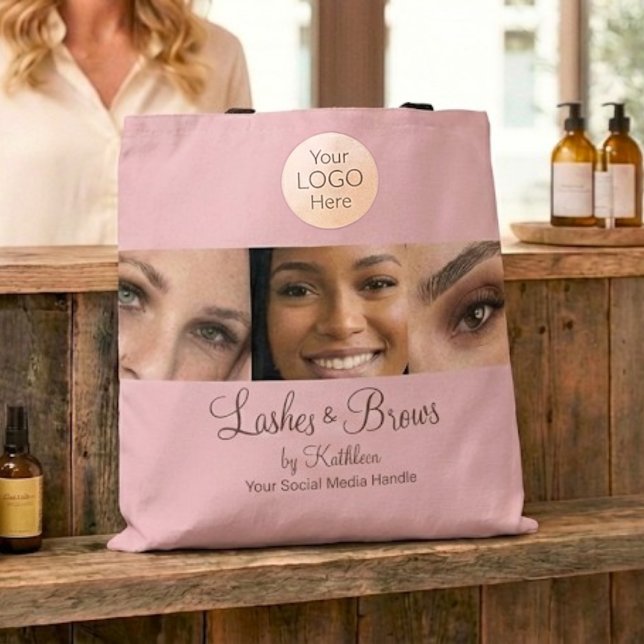 Bolsa Tote Blush Pink Script Logo Photo Lashes Brows Studio (Criador carregado)