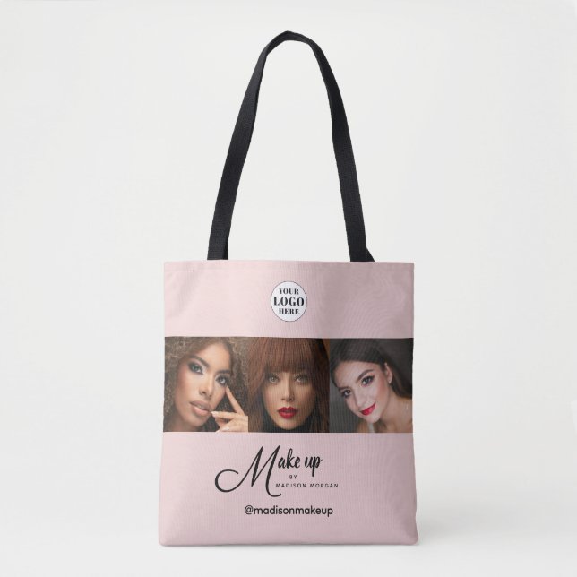 Bolsa Tote Blush Pink Script Logo Photo Makeup Studio (Frente)