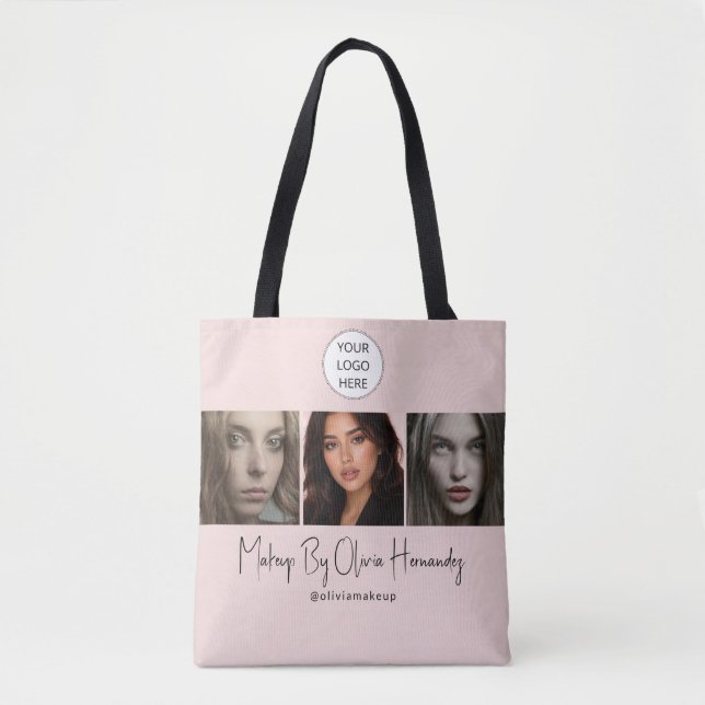 Bolsa Tote Blush Pink Script Logo Photo Makeup Studio (Frente)