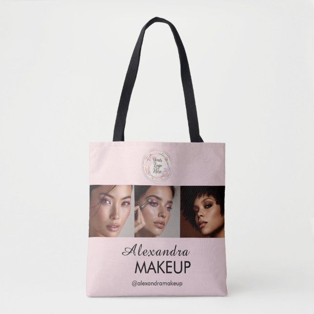 Bolsa Tote Blush Pink Script Logo Photo Makeup Studio (Frente)