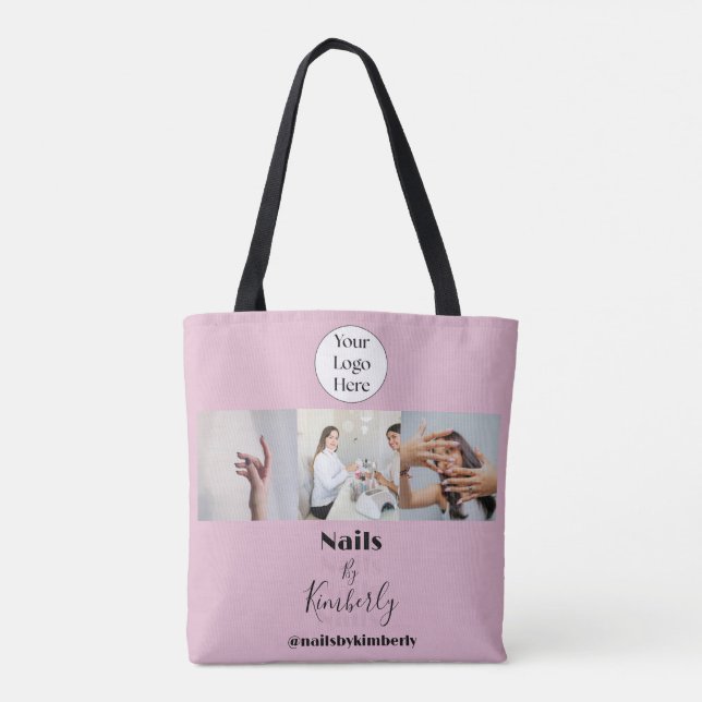 Bolsa Tote Blush Pink Script Logo Photo Nail Salon (Verso)