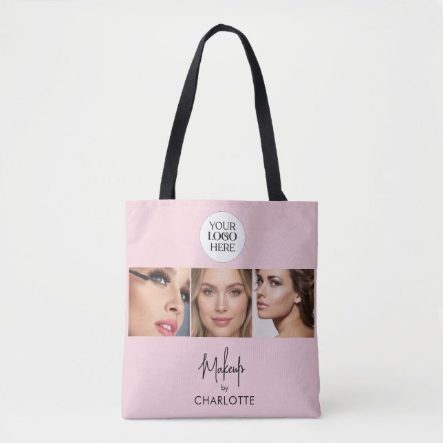 Bolsa Tote Blush Pink Script Photo Makeup Studio (Frente)