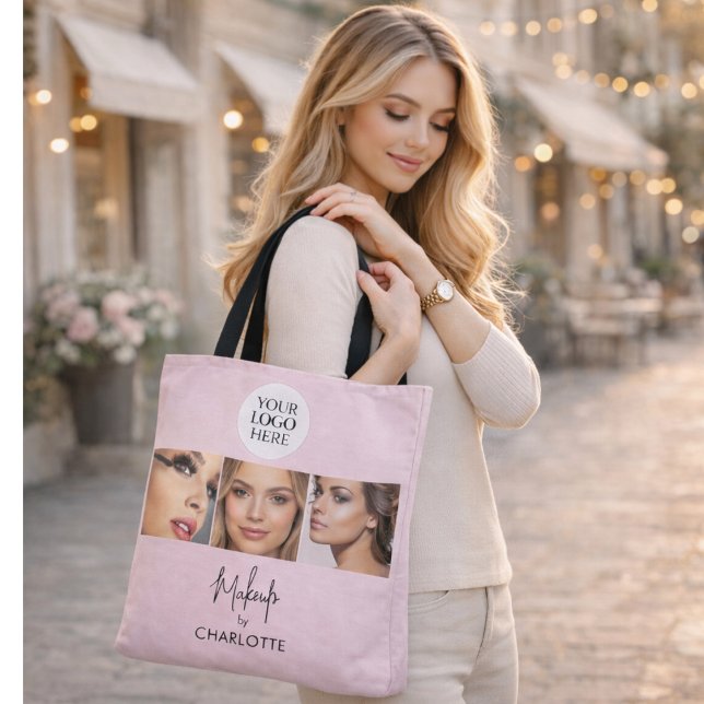Bolsa Tote Blush Pink Script Photo Makeup Studio (Criador carregado)