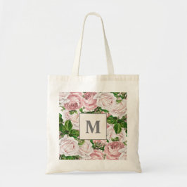 Bolsa Tote Blush Rosa Creme Floral Monograma Inicial