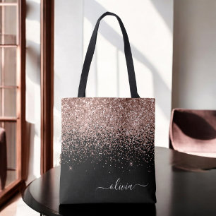 Bolsa Tote Blush Rosa Dourado Preto Brilho Monograma Nome