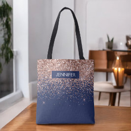 Bolsa Tote Blush Rosa Dourado Rosa Azul Naval Monograma Lante