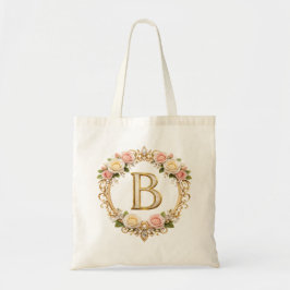 Bolsa Tote Blush Rose Gold Floral Monogram Letter B Wedding 