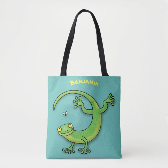 Bolsa Tote Boas saudações da lagartixa verde e feliz com dese (Frente)