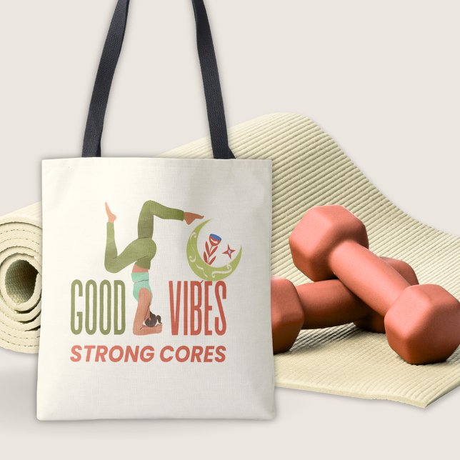 Bolsa Tote Boas Vibes Fortes Núcleos Pilatos Citam Malhação Y (Good Vibes Strong Cores Pilates Quote Yoga Fitness Tote Bag)