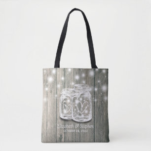 Bolsa Tote Boas-vindas à Rustic Wood Mason Jar String Light