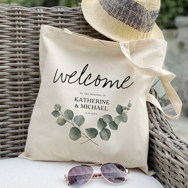 Bolsa Tote Boas-vindas ao casamento de folha Eucalyptus (Criador carregado)