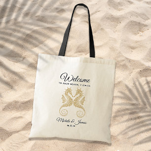 Bolsa Tote Boas-vindas ao Casamento Dourado Elegante