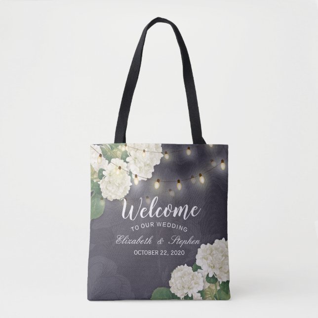 Bolsa Tote Boas-vindas Boas-vindas Bagas Hydrangeas String Li (Frente)