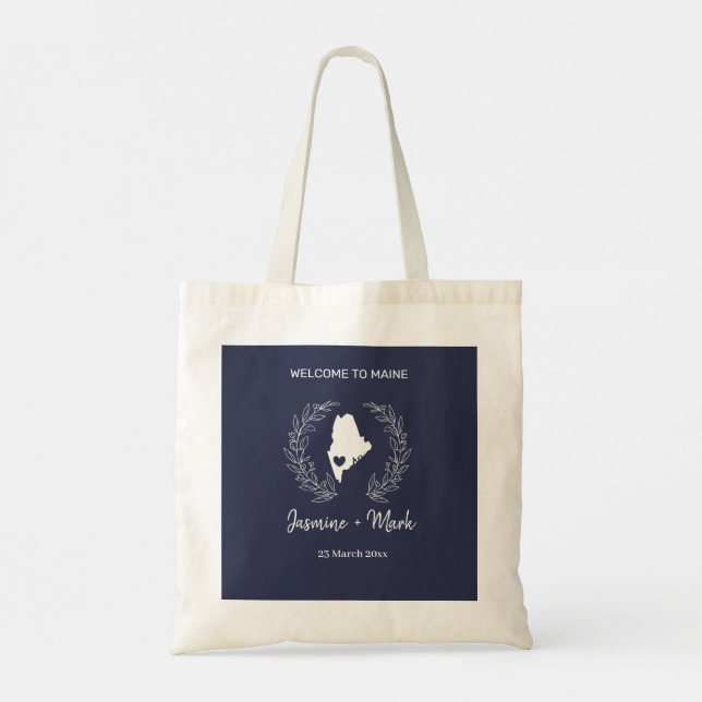 Bolsa Tote Boas-vindas de Casamento de Destino no Maine (Verso)