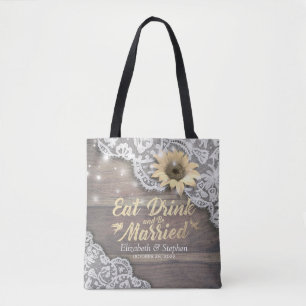 Bolsa Tote Boas-vindas Lace Girassol Luzes de Madeira Rústica