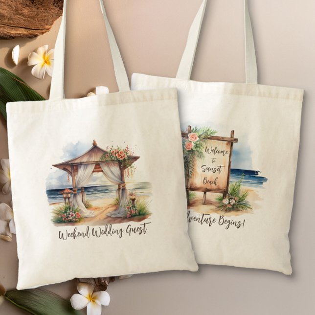 Bolsa Tote Boas-vindas personalizadas do Weekend Beach (Weekend Wedding Guest Welcome Bag from the Sunset Beach Wedding Collection by Darling & May)