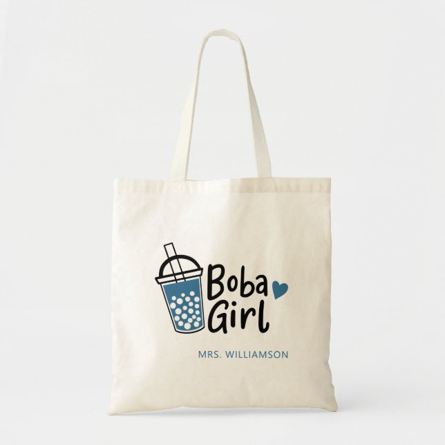 Bolsa Tote Boba Girl Bubble Tea Lover Personalizado (Frente)