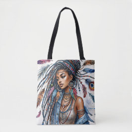 Bolsa Tote Bohemian Black Woman Watercolor Boho Art