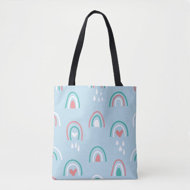 Bolsa Tote Bohemian hand drawn seamless pattern with rainbow  (Frente)