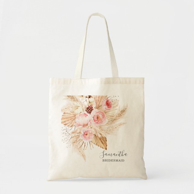 Bolsa Tote Bohemian Pampas Grass Floral Bridesmaid (Frente)