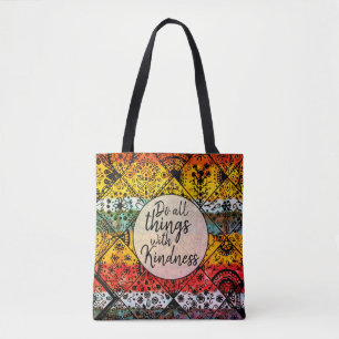 Bolsa Tote Bohemian Watercolor Bondade Citação Inspiradora