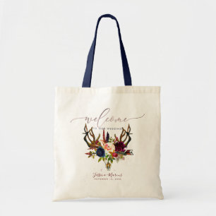Bolsa Tote Boho Antlers+Skull Burgundy Flowers Dons de Boho