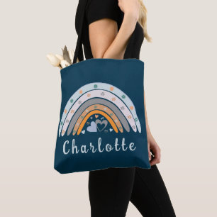 Bolsa Tote Boho Arco-Íris com Nome Personalizado