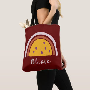 Bolsa Tote Boho Arco-íris com Nome Personalizado Amarelo