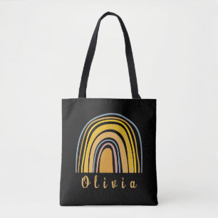 Bolsa Tote Boho Arco-íris com Nome Personalizado Whimsical