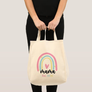 Bolsa Tote Boho Arco-íris Personalizado Ano de Fundação Mama 