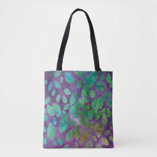 Bolsa Tote Boho Batik Purple Abstrato verde padrão de folha