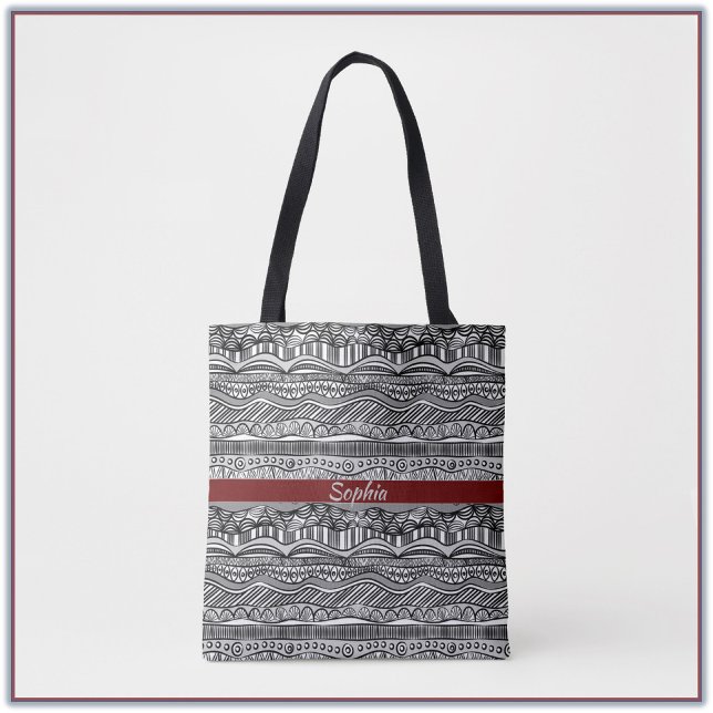 Bolsa Tote Boho Black and White Ethnic (Criador carregado)
