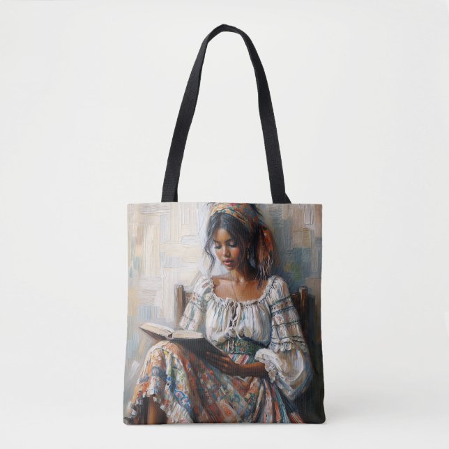 Bolsa Tote Boho Black Woman Reading (Frente)
