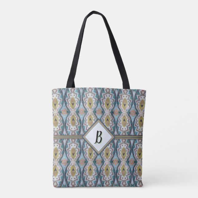 Bolsa Tote Boho Blue, Green & Tan Tribal Inspirado (Verso)