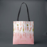 Bolsa Tote Boho Blush Pink e Douradas Penas Ombro Bridesmaid<br><div class="desc">Saco de bolos personalizável,  com penas cor de água rosa pinceladas com acentos de folha de ouro falsos e cor-de-rosa pincelada. Personalize adicionando nomes e outros detalhes. Este saco de tote de feto será perfeito como presente personalizado.</div>